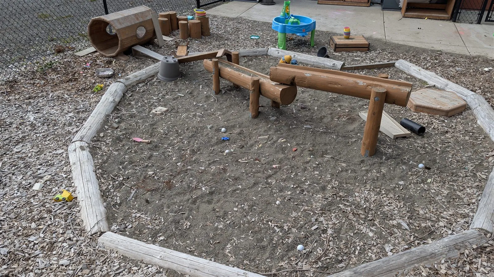 The outdoor sandbox play area at Comfort First Early Learning